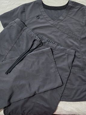 Women's Dark Gray Scrub Star Drawstring Scrub Set